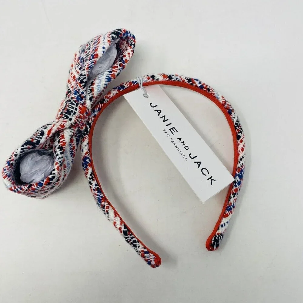 Janie and Jack Baby/Toddler Girls OS Tweed Headband‎ with Bow Red/White/Blue